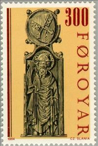 Stamp, Church chairs - Olafchurch in Kirkjubour (II), Faroe Islands,  , Sculptures, Culture, Religion, Middle Ages