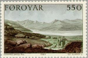 Stamp, Landscapes (painting of Edward Dayes), Faroe Islands,  , Landscapes, Paintings