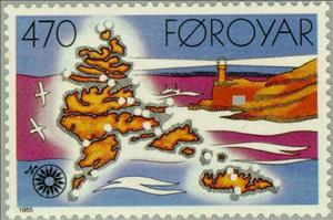 Stamp, Map of locations, stylized lighthouse, Faroe Islands,  , Cartography, Lighthouses, Maps
