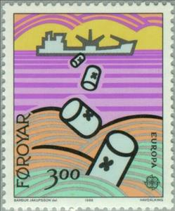 Stamp, EUROPA / C.E.P.T.: nature conservation, Faroe Islands,  , Ships, Vehicles, Postal Services, Postal Unions, C.E.P.T., Europe, Environment Protection