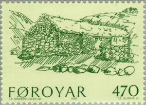 Stamp, Frammi vio Gjonna on Streymoy, 1814, Faroe Islands,  , Agriculture, Farmhouses