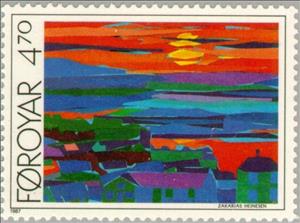 Stamp, Eystaravag by Zacharias Heinesen, Faroe Islands,  , Landscapes