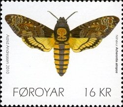 Stamp, Death's Head Hawk Moth (Acherontia atropos), Faroe Islands,  , Butterflies