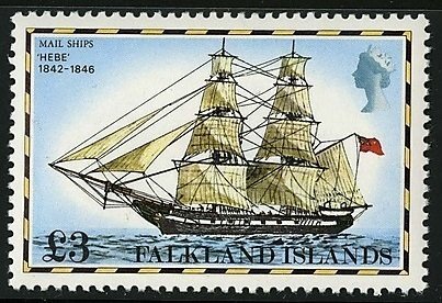 Stamp, Hebe 1842-1846, Falkland Islands,  , Ships
