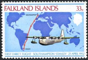Stamp, Plane in Flight, Falkland Islands,  , Maps, Aircrafts