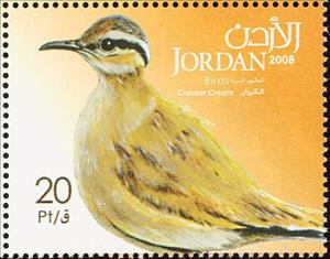 Stamp, Cream-colored Courser (Cursorius cursor), Jordan,  , Birds, Animals (Fauna)