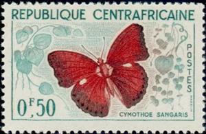 Stamp, Blood-red Glider (Cymothoe sangaris), Central African Republic,  , Insects, Butterflies, Animals (Fauna)