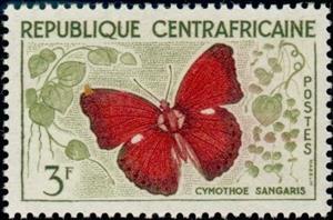 Stamp, Blood-red Glider (Cymothoe sangaris), Central African Republic,  , Insects, Butterflies, Animals (Fauna)
