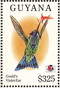 Stamp, Sparkling Violetear (Colibri coruscans), Guyana,  , Birds, Philatelic Exhibitions, Animals (Fauna)