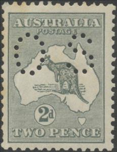 Stamp, Kangaroo and Map, Perforated OS, Australia,  , Mammals, Kangaroos, Animals (Fauna)