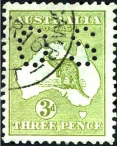 Stamp, Kangaroo and Map, Perforated OS, Australia,  , Maps, Mammals
