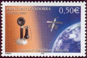 Stamp, Telephone, satellite, Earth, Andorra, French Administration,  