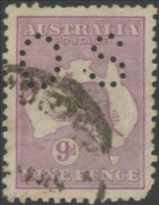 Stamp, Kangaroo and Map, Perforated OS, Australia,  , Mammals, Kangaroos, Animals (Fauna)