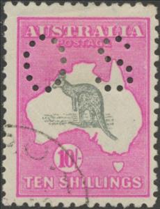 Stamp, Kangaroo and Map, Perforated OS, Australia,  , Mammals, Kangaroos, Animals (Fauna)