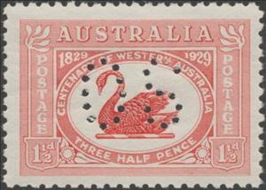 Stamp, Black Swan (Cygnus atratus), perforated OS, Australia,  , Birds, Swans, Animals (Fauna)