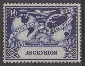 Stamp, Plane, Ship and Globes, Ascension Island,  , Aviation, Aircrafts