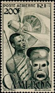 Stamp, Warrior, dance mask and nose of plane, Cameroun,  , Masks, Aviation, Aircrafts
