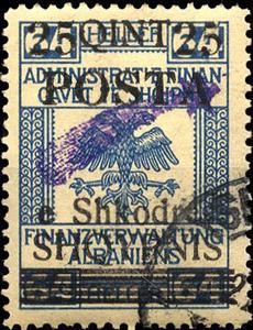 Stamp, Revenues of the Austrian Administration with hollow Eagle dr, Albania,  