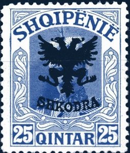 Stamp, Postalstamp with overprint, Albania,  