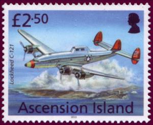 Stamp, Lockheed C-121 Constellation with dorsal mounted radome as U, Ascension Island,  