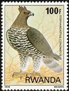 Stamp, Crowned Eagle (Stephanoaetus coronatus), Rwanda,  , Birds, Birds of Prey, Animals (Fauna)
