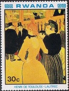 Stamp, Henri de Toulouse Lautrec in theater, Rwanda,  , Paintings