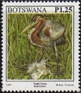 Stamp, Purple Heron (Ardea purpurea), Botswana,  , Birds, Animals (Fauna), Herons