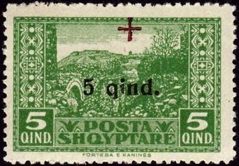 Postalstamp MichelnrAL84 with overprint in Red and Black