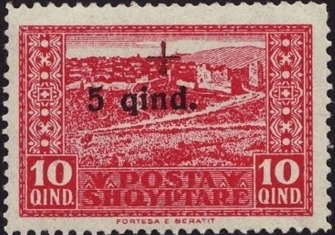 Postalstamp MichelnrAL85 with overprint in RED and Black