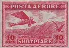 Stamp, Airplane crossing Mountains, Albania,  