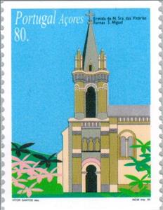 Stamp, Architecture, Azores,  , Architecture, Buildings, Churches - Cathedrals - Basilicas - Chapels