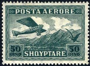 Stamp, Airplane crossing Mountains, Albania,  , Aviation, Aircrafts