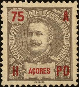 Stamp, King Carlos I. - 75 - Grey, Azores,  