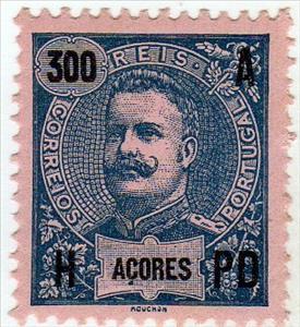 Stamp, King Carlos I. - 300 - Blue, Azores,  