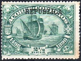 Stamp, Fleet of Vasco da Gama on the run, Azores,  