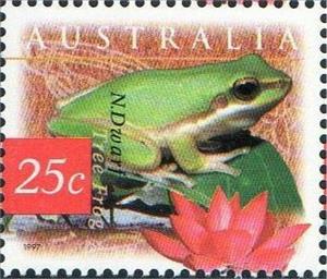 Stamp, Northern Dwarf Tree Frog (Litoria bicolor), Indian Lotus (Ne, Australia,  , Frogs