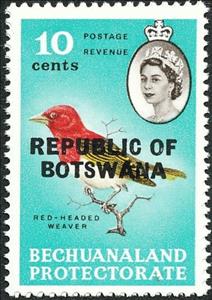 Stamp, Red-headed Weaver (Anaplectes rubriceps), Botswana,  