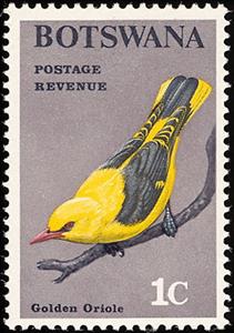Stamp, Golden Oriole (Oriolus oriolus), Botswana,  , Birds, Animals (Fauna)