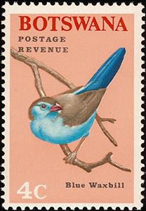 Stamp, Blue Waxbill (Uraeginthus angolensis), Botswana,  , Birds, Animals (Fauna)