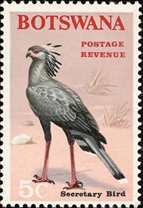 Stamp, Secretarybird (Sagittarius serpentarius), Botswana,  , Birds