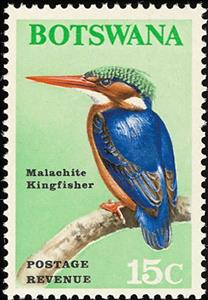 Stamp, Malachite Kingfisher (Corythornis cristata), Botswana,  , Birds, Animals (Fauna), Kingfishers