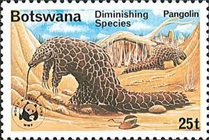Stamp, Ground Pangolin (Manis temmincki), Botswana,  , WWF, Animals (Fauna)