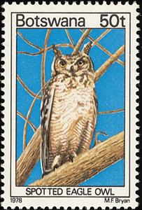 Stamp, Spotted Eagle-Owl (Bubo africanus), Botswana,  , Birds, Birds of Prey, Owls, Animals (Fauna)