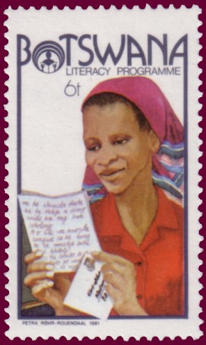 Stamp, Woman reading letter, Botswana,  