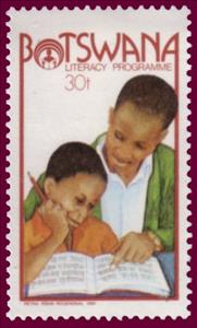 Stamp, Father and daughter reading, Botswana,  