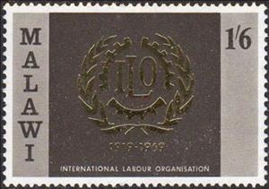 Stamp, ILO emblem, Malawi,  