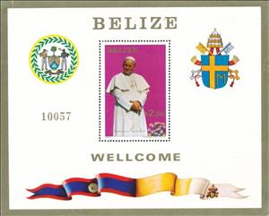 Souvenir Sheet, Pope John Paul II, Belize,  , Religion, Popes, Churches - Cathedrals - Basilicas - Chapels