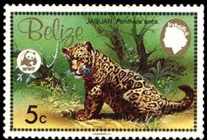 Stamp, Jaguar (Panthera onca), Belize,  , WWF, Animals (Fauna)