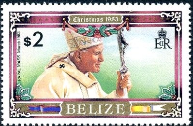 Stamp, Pope John Paul II, Belize,  , Christmas, Popes