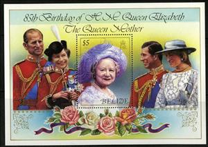 Souvenir Sheet, Queen Mother, Belize,  , Royalty